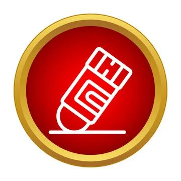 Eraser icon deleting line on red button Illustrazione stock