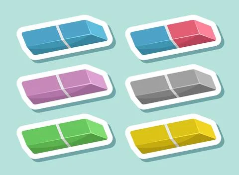 Eraser sticker icon set collection in flat style. Stationery tool vector il.. イラスト素材