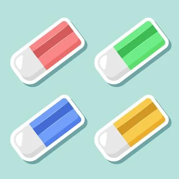 Eraser sticker icon set collection in flat style. Stationery tool vector il.. 스톡 일러스트