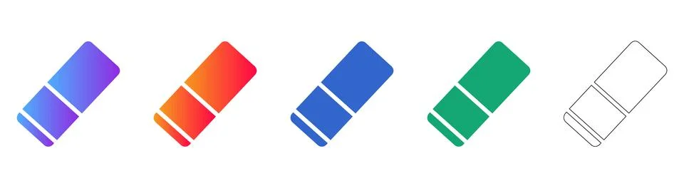 Eraser Tool Icon Set in Gradient Styles Stock Illustration