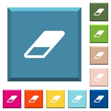 Eraser white icons on edged square buttons 스톡 일러스트
