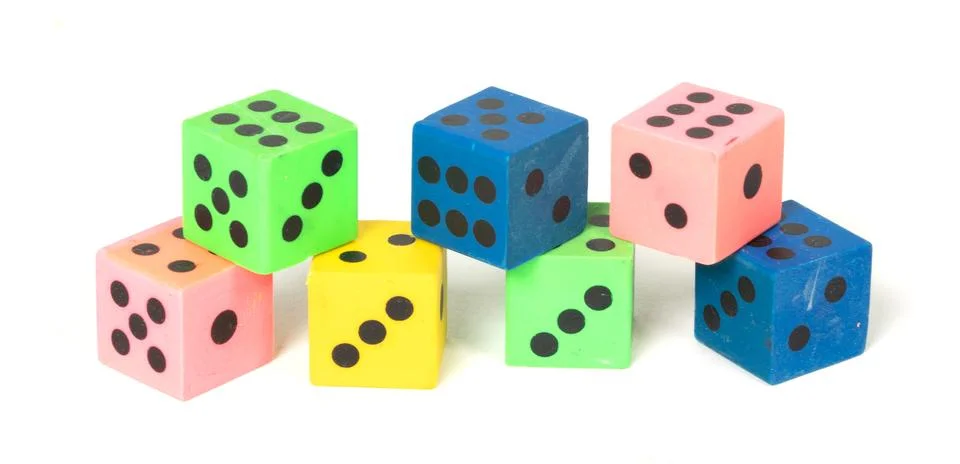 Erasers in the form of dice Stock Photos