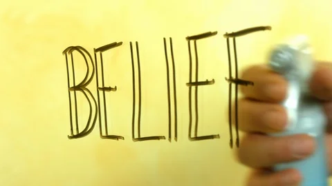 Erasing belief back to the reality concept video. Close up Hand cleaning mirr Stock Footage 129072590