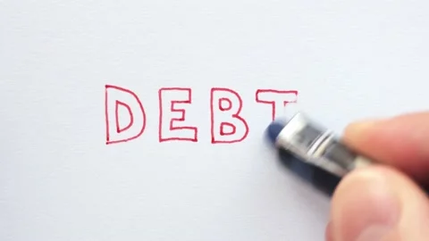 Erasing handwritten word Debt. Stock Footage 132286763