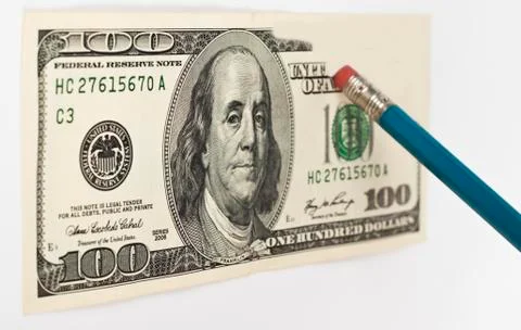 Erasing hundred dollar Stock Photos
