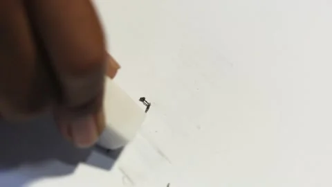Erasing Pencil Scribbles on White Paper Close Up Stock Footage 329478281