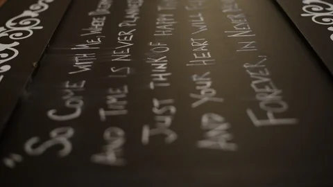 Erasing Writing on Chalkboard Peter Pan Quote Never Never Land Stock Footage 92123974