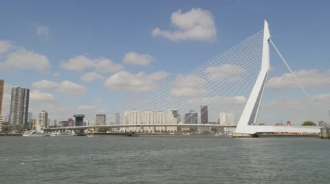 Erasmus bridge over Maas river,Rotterdam,Netherlands Stock Footage