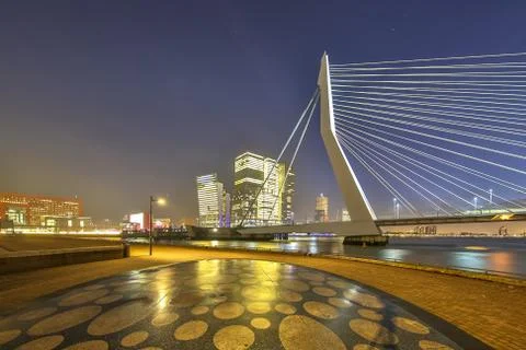 Erasmus bridge seen from Maaskade Foto stock