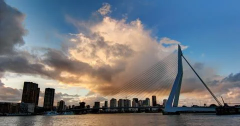 Erasmus Bridge sunset Stock Photos