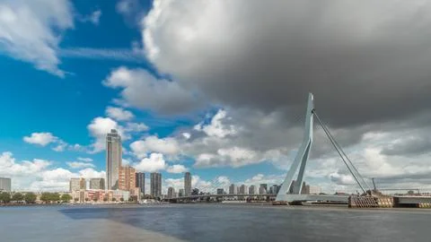 Erasmus Bridge timelapse hyperlapse, spanning the Maas River in Rotterdam, Ne Stock Photos