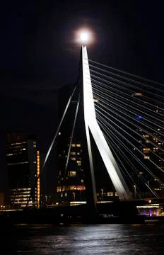 Erasmusbrug with Full Moon Stock Photos