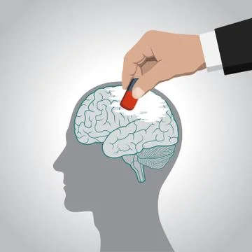 Erasure of the brain, its contents, memory, memories, control of consciousness Stock Illustration