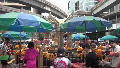 Erawan Shrine at the Ratchaprasong District. Stock Footage 250414174