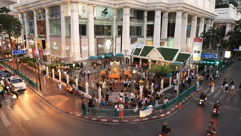 The Erawan Shrine at Ratchaprasong Intersection in Bangkok, Thailand. Stock Footage 120272228