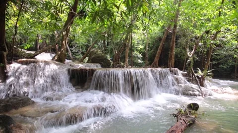 Erawan Waterfall in Deep forest at Kanchanaburi, Thailand Stock Footage 163783351
