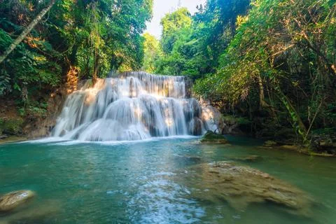 Erawan Waterfall, Kanchanaburi Province Thailand, natural waterfalls, beautif Stock Photos