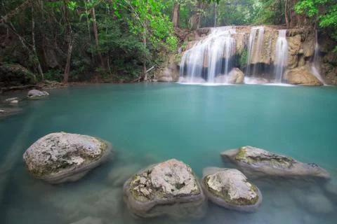Erawan waterfall Stock Photos