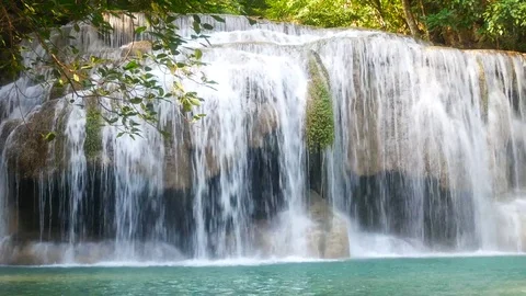 Erawan Waterfall in the rain forest Stock Footage 83458855