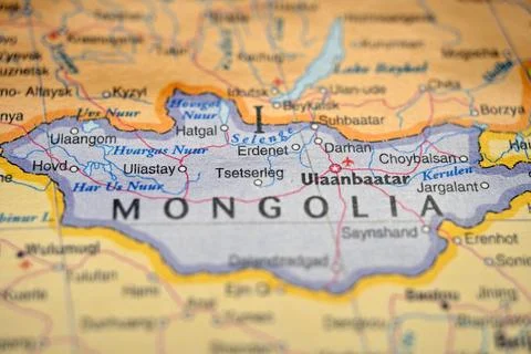 Erdenet Mongolia Map Location  Blurred World Atlas Background with Soft Foc.. Stock Photos