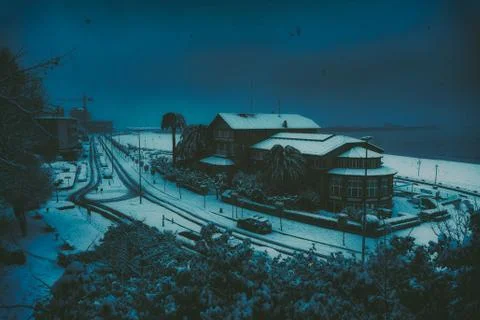 Ereaga beach in winter with snow Stock Photos