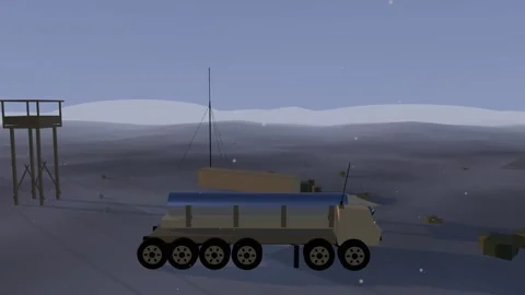 Erected missile vehicle at first light 스톡 동영상 342259617