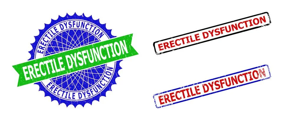 ERECTILE DYSFUNCTION Rosette and Rectangle Bicolor Seals with Corroded Surfaces Stock Illustration