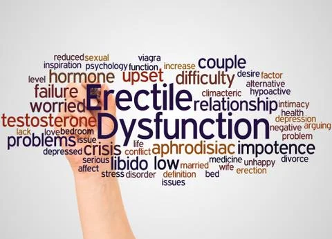 Erectile Dysfunction word cloud and hand with marker concept Illustrazione stock