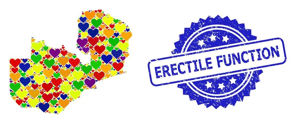 Erectile Function Rubber Badge and Vibrant Lovely Mosaic Map of Zambia for LGBT Illustrazione stock