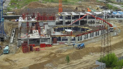 Erecting the frame of the administrative building. Stock Footage 339324627