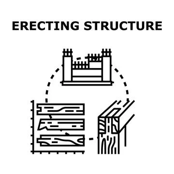 Erecting structure concept using building materials icon Stock Illustration