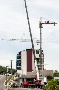 Erecting a Tower Crane. Stock Photos
