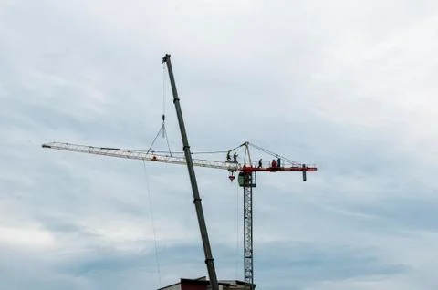 Erecting a Tower Crane. Stock Photos