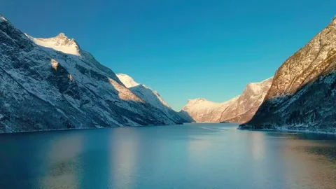 Eresfjord and Eikesdalen Winter Landscape, Majestic Norwegian Fjord Footage Stock Footage 315502500