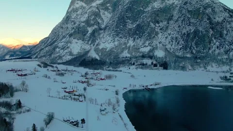 Eresfjord or Eikesdalen Winter Landscape,  Majestic Norwegian Fjord Village Video stock 315503950