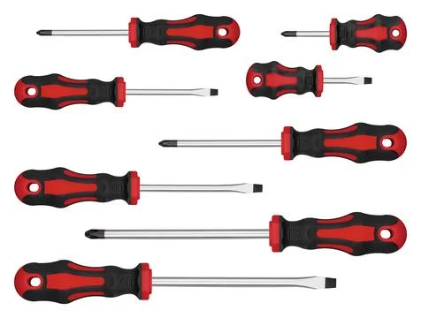 Ergonomic multi size Red screwdrivers bundle for comfortable manual labor and Illustration