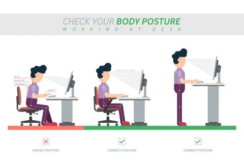 Ergonomic posture of sitting at desk flat vector illustration Stock Illustration