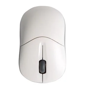 Ergonomic wireless white mouse with scroll wheel on transparent background Foto stock