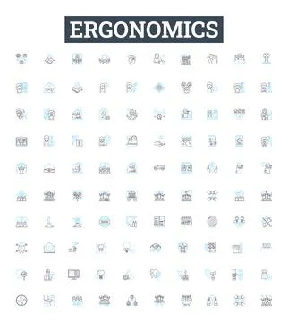 Ergonomics vector line icons set. Ergonomics, Design, Human-Centered, Posture Stock Illustration
