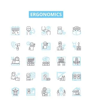 Ergonomics vector line icons set. Ergonomics, Design, Human-Centered, Posture Stock Illustration