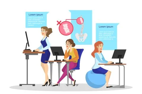 Ergonomics of workplace concept. Body posture for back Stock Illustration