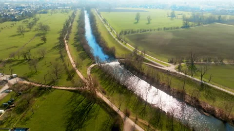 Erial Countryside With Bright Reflections Stock Footage 304016100