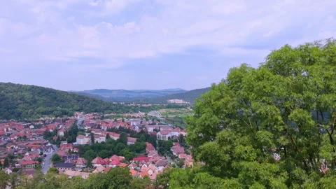 Erial drone view of the Historic Centre of Sighisoara, Romania. Stock Footage 314039176