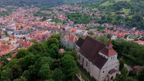 Erial drone view of the Historic Centre of Sighisoara, Romania. Stock-Footage 314041195