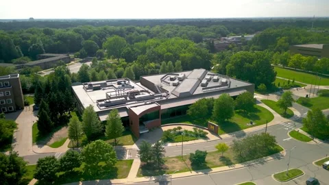 Erial view of admission building and campus of University of Michigan, Dear.. Stock Footage 314864725