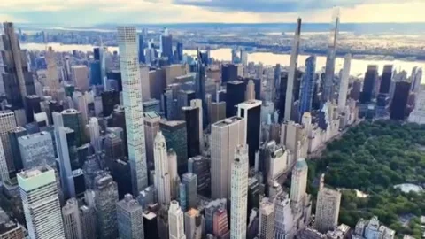 Erial View of Central Park and Midtown Manhattan Skyscrapers, NYC Stock-Footage 343592722