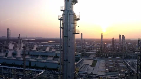 Erial view of chimneys of power plant, an industrial district. Stock Footage 324813562