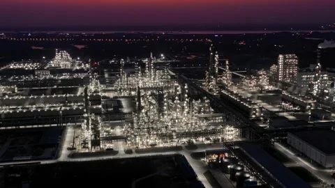 Erial view of chimneys of power plant, an industrial district. Stock Footage 324814004