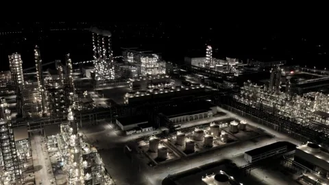 Erial view of chimneys of power plant, an industrial district. Stock Footage 324814083