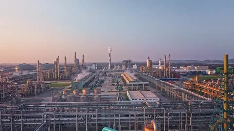 Erial view of chimneys of power plant, an industrial district. Stock Footage 324814414